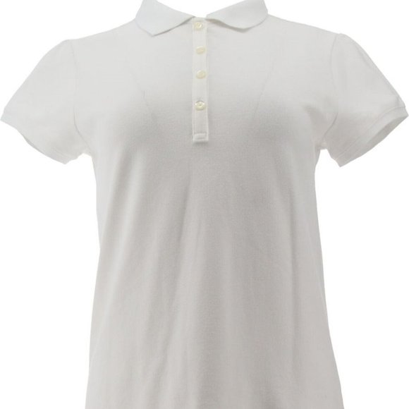 NWT LANDS' END GIRL'S MESH CAP SLEEVE POLO SHIRT WHITE MEDIUM‎ (10-12) - Picture 1 of 11